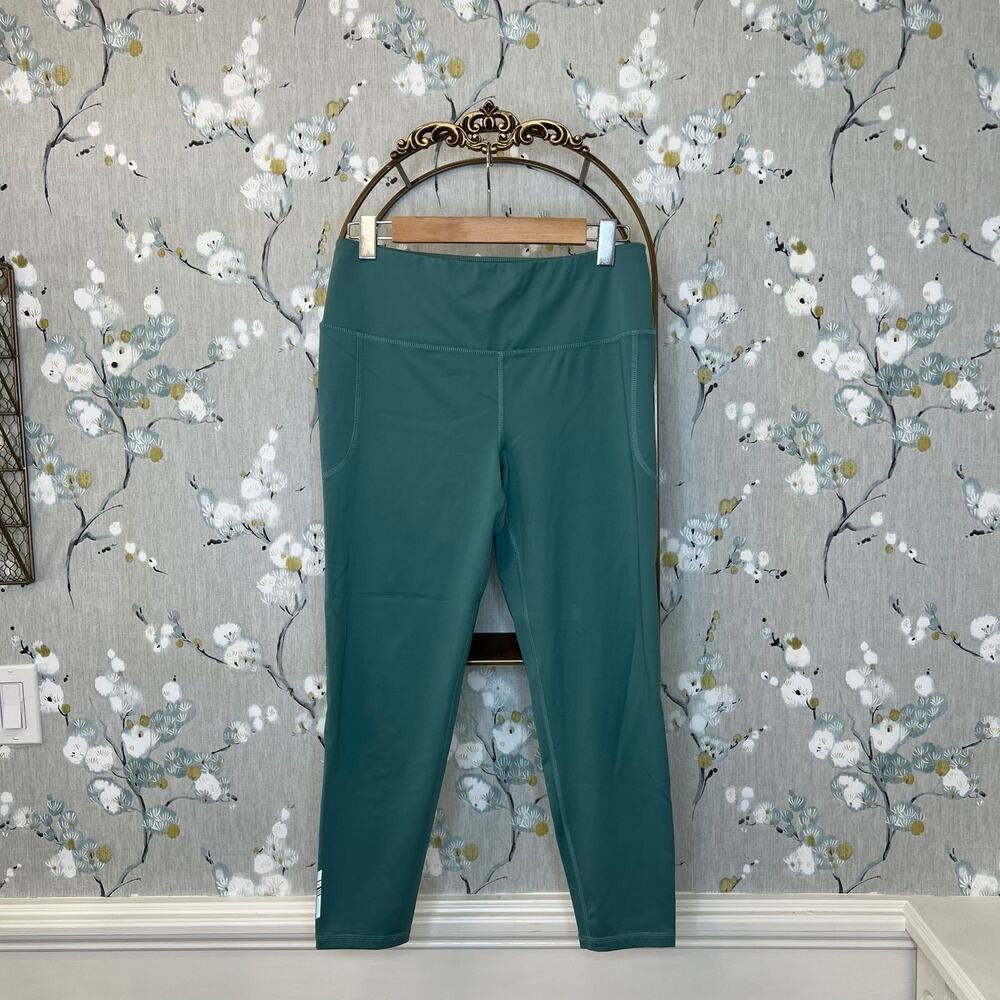 DSG Womens High Waisted 7/8 Leggings Teal Green Mesh Back Pockets Size Large